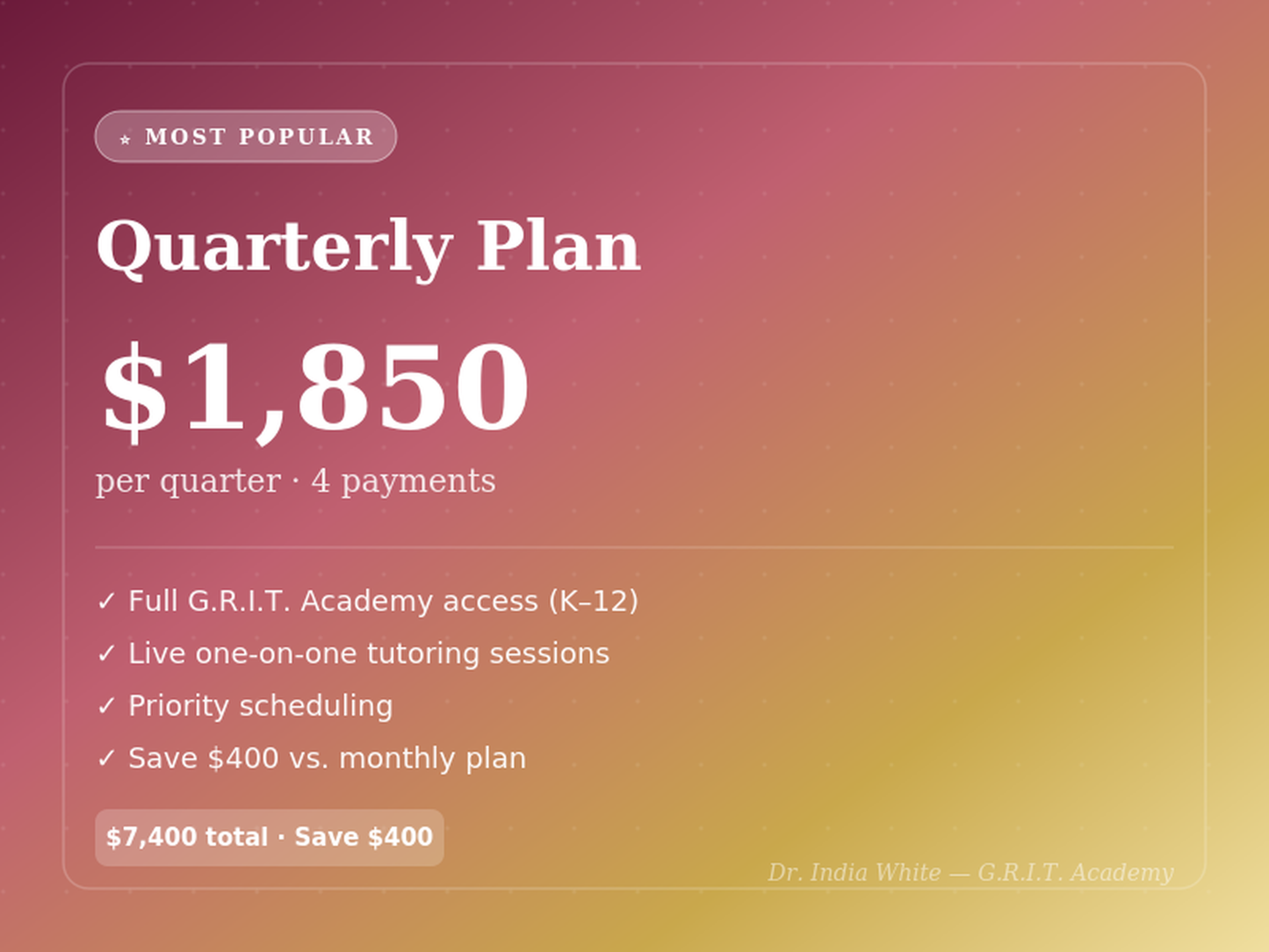 G.R.I.T. Academy — Quarterly Enrollment Plan